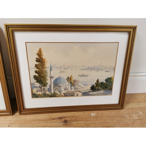 1059 - Pair of Venetian Scene water colours mounted in giltwood frames { 42cm H X 56cm W }