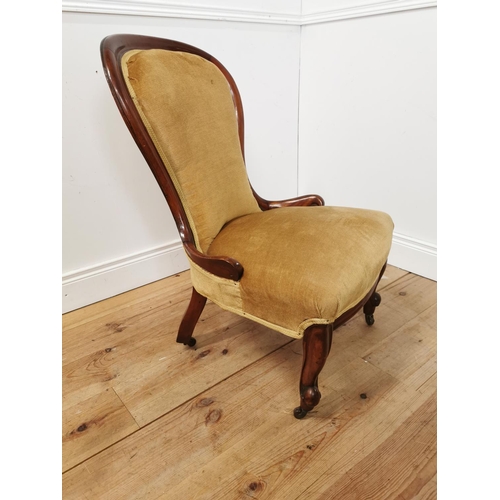 1066 - 19th. C. upholstered mahogany nursing chair raised on cabriole legs { 89cm H X 53cm W X 70cm D }.