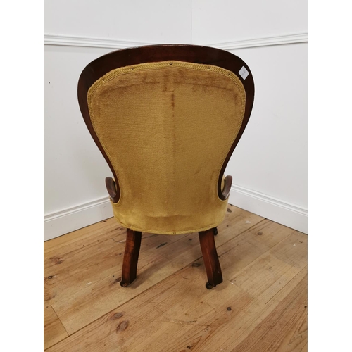 1066 - 19th. C. upholstered mahogany nursing chair raised on cabriole legs { 89cm H X 53cm W X 70cm D }.