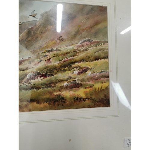 1074 - R. B. Higgins Mountain Scene framed Water colour { 52cm H X 80cm W }.