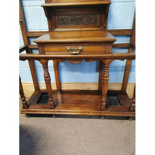 1088 - Edwardian carved oak hat and coat stand  {210cm H X 124cm W X  41 cm D}.