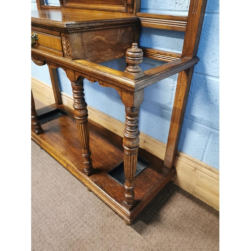 1088 - Edwardian carved oak hat and coat stand  {210cm H X 124cm W X  41 cm D}.