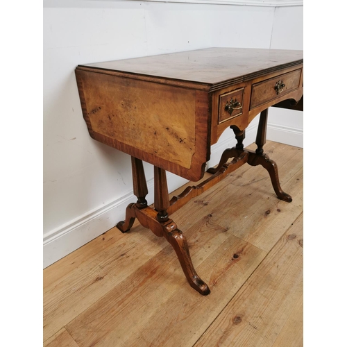 110 - Good quality 19th C. burr walnut and satinwood sofa table raised on square columns and outswept feet... 