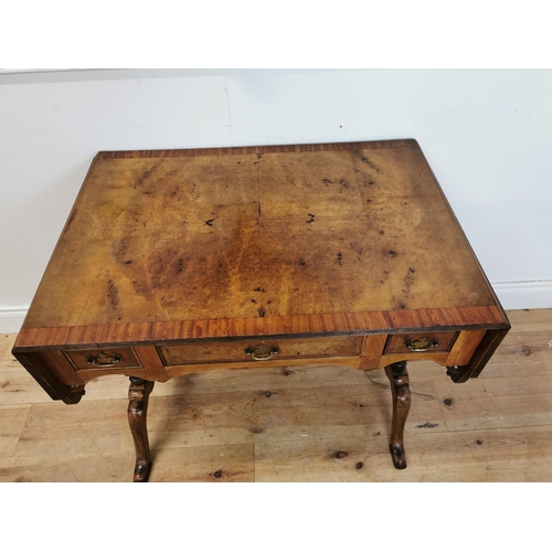 110 - Good quality 19th C. burr walnut and satinwood sofa table raised on square columns and outswept feet... 