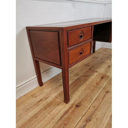 115 - Good quality Oriental hardwood side table with four drawers raised on square legs {72 cm H x 153 cm ... 