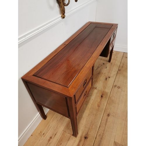 115 - Good quality Oriental hardwood side table with four drawers raised on square legs {72 cm H x 153 cm ... 