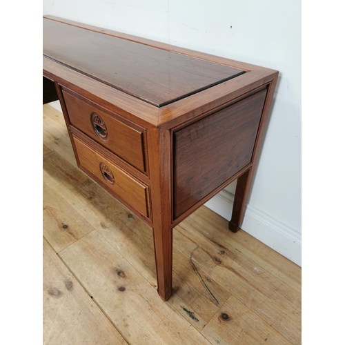 115 - Good quality Oriental hardwood side table with four drawers raised on square legs {72 cm H x 153 cm ... 