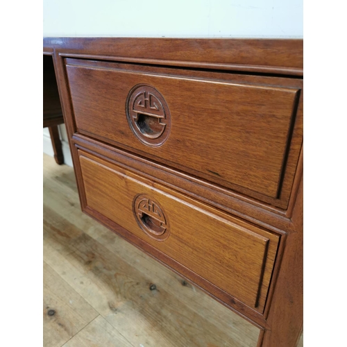 115 - Good quality Oriental hardwood side table with four drawers raised on square legs {72 cm H x 153 cm ... 