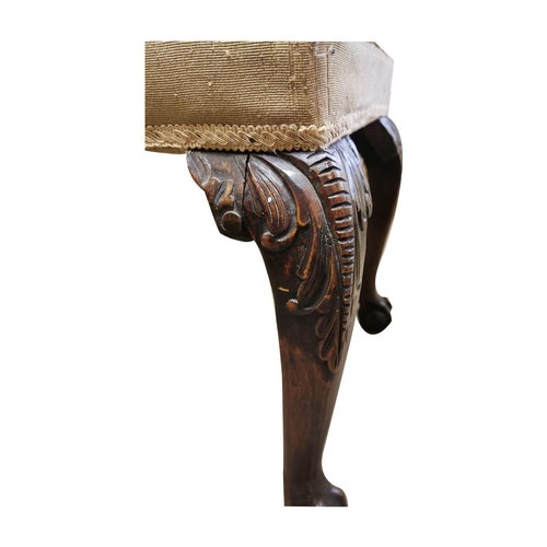 119 - 19th. C. Irish mahogany foot stool with upholstered tapestry seat raised on cabriole legs terminated... 