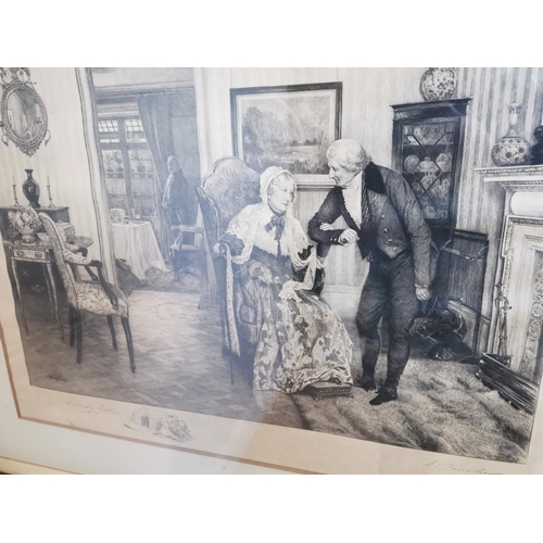 132 - 19th C.  Interior Scene framed black and white print. {68 cm H x 81 cm W}.