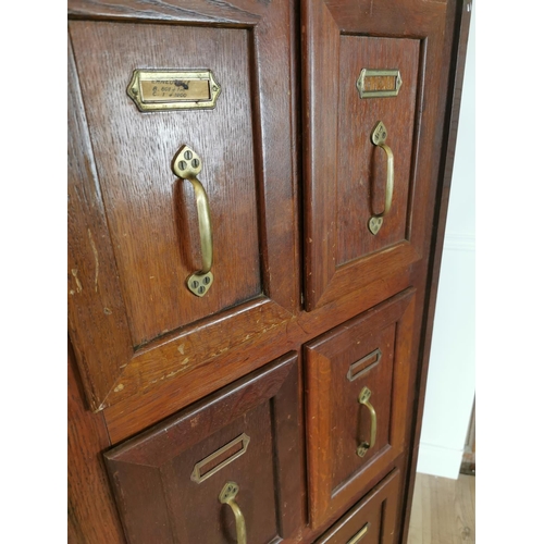 134 - Early 20th C. oak bank of eight Office Drawers with original brass handles. {150 cm H x 61 cm W x 51... 