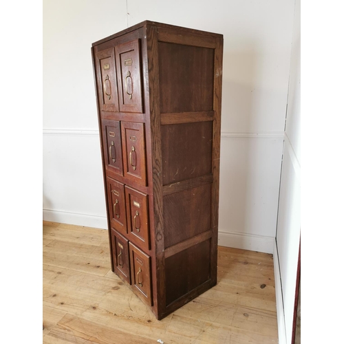 134 - Early 20th C. oak bank of eight Office Drawers with original brass handles. {150 cm H x 61 cm W x 51... 