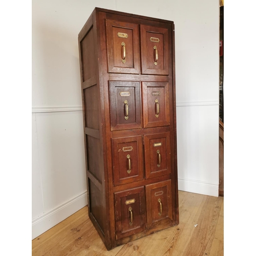 134 - Early 20th C. oak bank of eight Office Drawers with original brass handles. {150 cm H x 61 cm W x 51... 