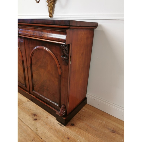 135 - 19th C. mahogany chiffonier with two drawers in the frieze above two blind doors {95 cm H x 123 cm W... 