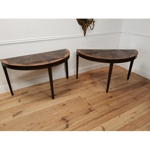 140 - Pair of good quality 19th C. mahogany and satinwood inlaid demi-lune side tables raised on square ta... 