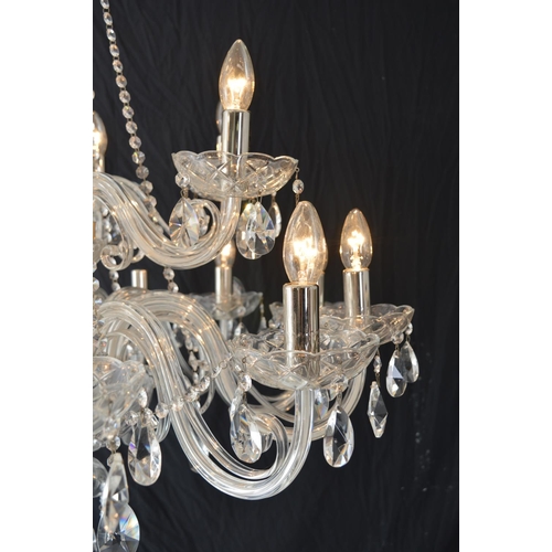 146 - Large eighteen branch crystal chandelier { 90cm H X  80cm Dia }