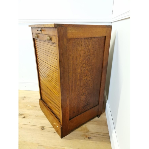 148 - Early 20th. C. oak office cabinet with tambour door { 93cm H X 52cm W X 54cm D }