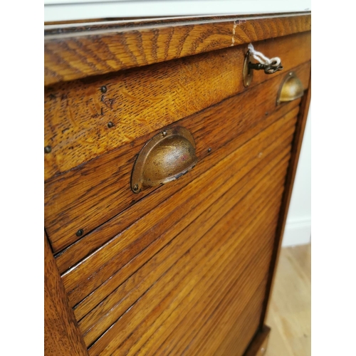 148 - Early 20th. C. oak office cabinet with tambour door { 93cm H X 52cm W X 54cm D }