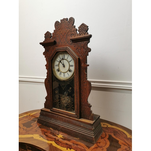 149 - 19th C. Pine gingerbread clock {60cm H x 37cm W x 12 D}