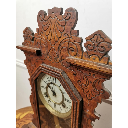 149 - 19th C. Pine gingerbread clock {60cm H x 37cm W x 12 D}