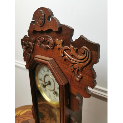 151 - 19th C. Mahogany gingerbread clock {58cm H x 36cm W x 13cm D}