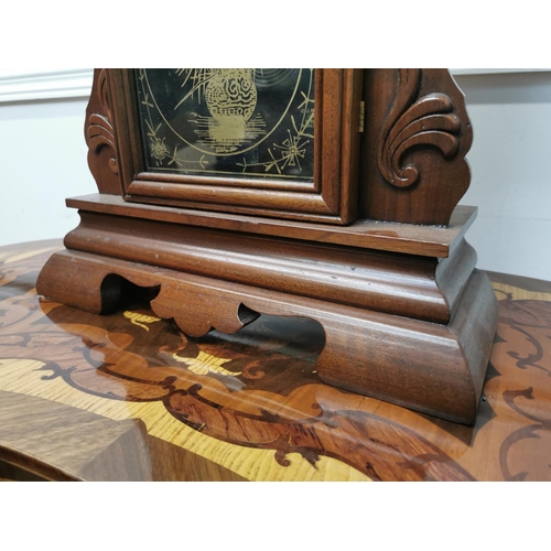 151 - 19th C. Mahogany gingerbread clock {58cm H x 36cm W x 13cm D}