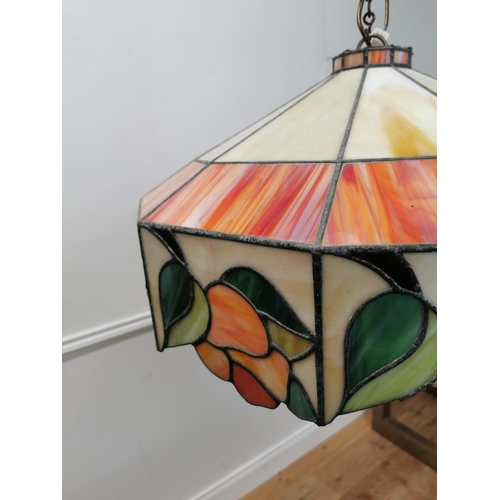 154 - Leaded glass hanging light shade in the Tiffany style {31cm H x 56cm Dia.}