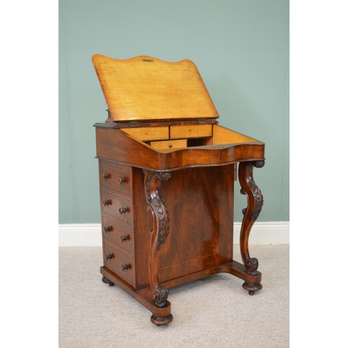 156 - 19th. C. walnut davenport with tooled leather inset top side drawers and raised on cabriole legs { 8... 