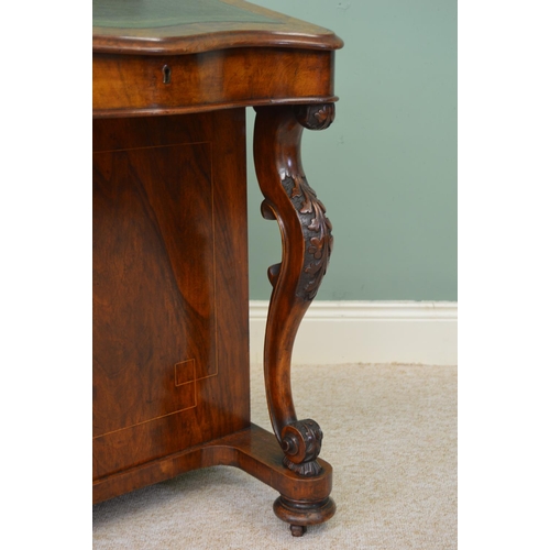 156 - 19th. C. walnut davenport with tooled leather inset top side drawers and raised on cabriole legs { 8... 