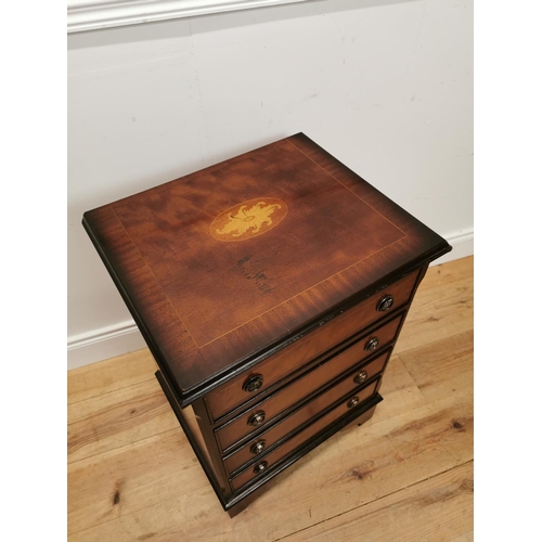 160 - Mahogany and satinwood inlaid bachelor's chest with four long drawers raised on bracket feet {73 cm ... 