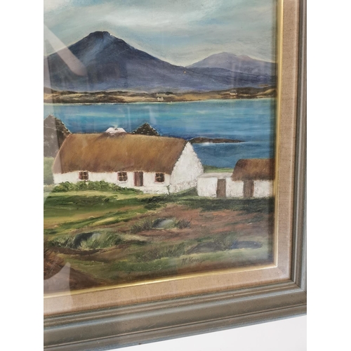 166 - M Kenny Cottage Scene, framed oil on board {54 cm H x 63 cm W}