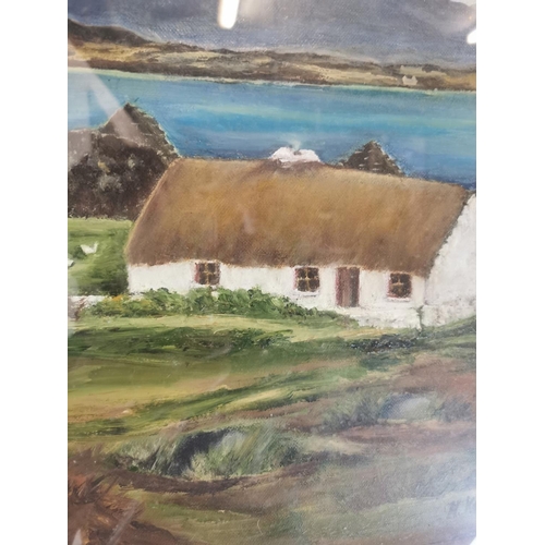166 - M Kenny Cottage Scene, framed oil on board {54 cm H x 63 cm W}