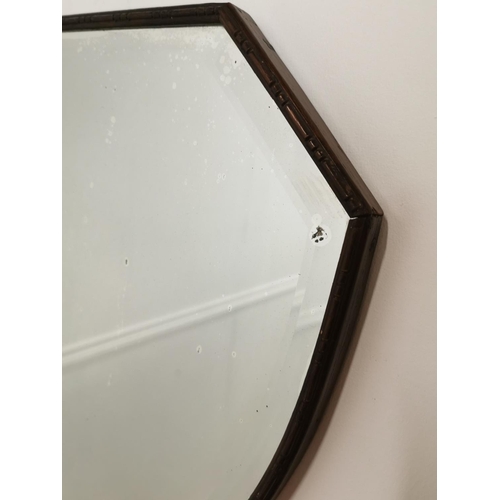 17 - Art Deco wall mirror mounted in a mahogany frame { 45cm H X 62cm W }.