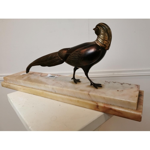 174 - Art Deco gilded spelter Pheasant mounted on marble base. {41 cm H x 20 cm x 12 cm W}.