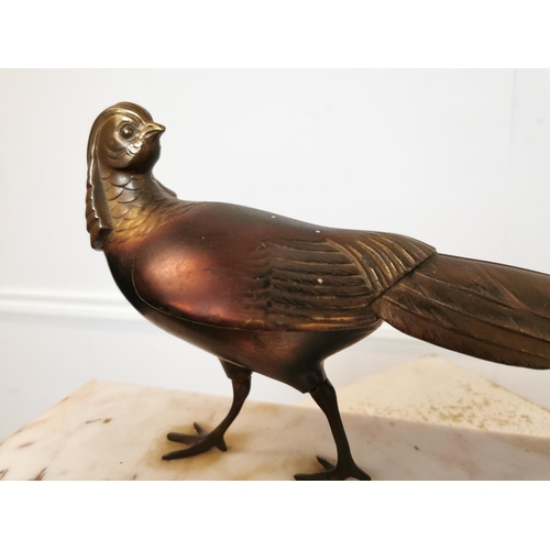 174 - Art Deco gilded spelter Pheasant mounted on marble base. {41 cm H x 20 cm x 12 cm W}.