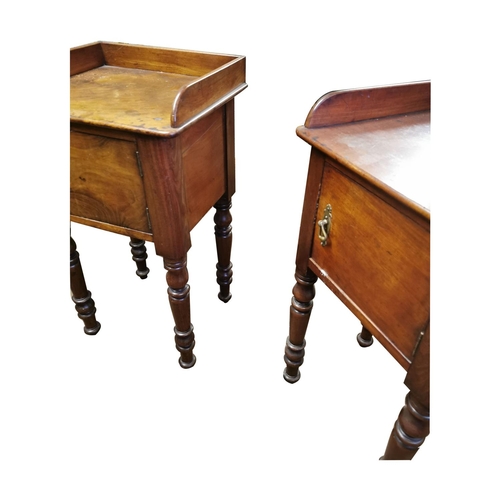 176 - Pair of 19th. C. mahogany bedside lockers the gallery back above a single door raised on turned tape... 