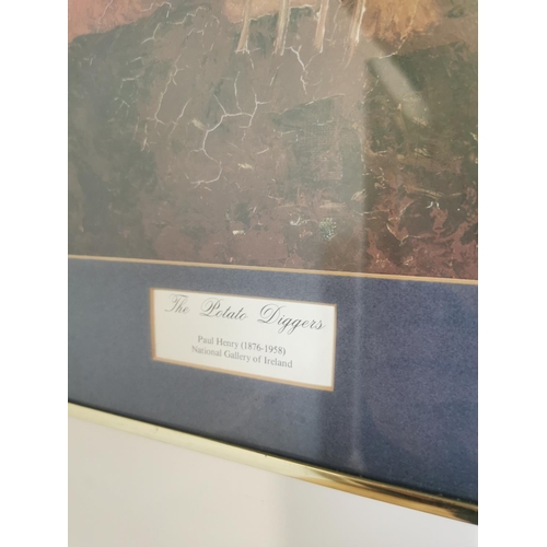 18 - Paul Henry Potato Diggers framed coloured print. { 62 cm H x 55 cm W}.
