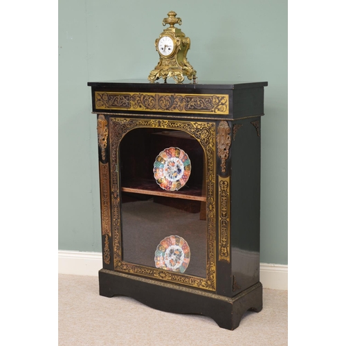 231 - 19th C. ebony and Boulle pier cabinet with arched glazed door raised on shaped base { 111cm H X  82c... 