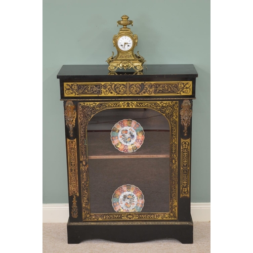 231 - 19th C. ebony and Boulle pier cabinet with arched glazed door raised on shaped base { 111cm H X  82c... 