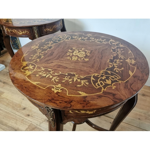 234 - Pair of inlaid kingwood lamp tables with ormolu mounts. {84 cm H x 66 cm Diam}.