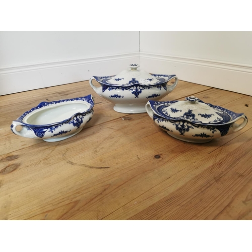 237 - Three 19th C. hand painted ceramic soup tureens. {22 cm H x 36 cm W x 23 cm D} and {15 cm H x 30 cm ... 