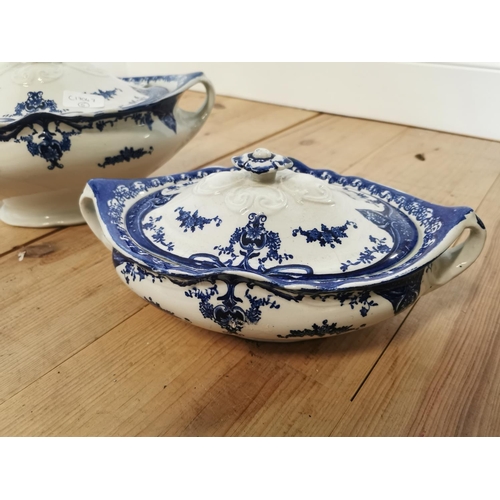 237 - Three 19th C. hand painted ceramic soup tureens. {22 cm H x 36 cm W x 23 cm D} and {15 cm H x 30 cm ... 