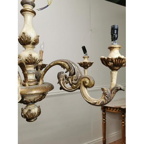 242 - Decorative six branch gilt and painted chandelier { 61cm H X 80cm Dia }.