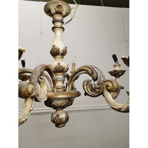 242 - Decorative six branch gilt and painted chandelier { 61cm H X 80cm Dia }.