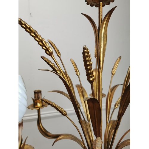 244 - Coco Chanel gilded metal four branch chandelier decorated with ears of wheat { 86cm H X 45cm Dia }.