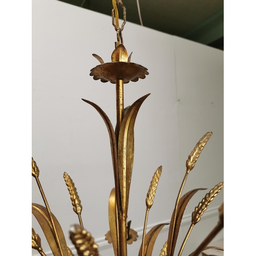 244 - Coco Chanel gilded metal four branch chandelier decorated with ears of wheat { 86cm H X 45cm Dia }.