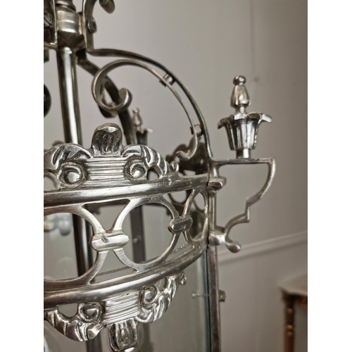 245 - Polished metal hall lantern with four lights { 68cm H X 80cm Dia }.