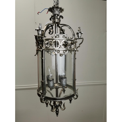 245 - Polished metal hall lantern with four lights { 68cm H X 80cm Dia }.