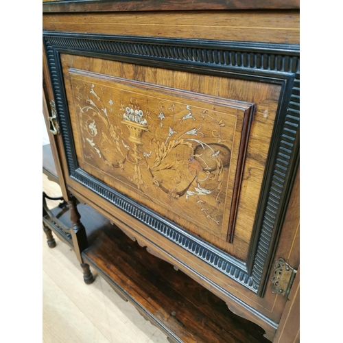 246 - 19th C. rosewood and bone inlaid side cabinet with mirrored back and turned columns raised on turned... 