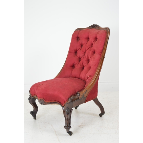 247 - Pair of 19th. C. deep buttoned upholstered carved mahogany ladies and gents armchairs raised on cabr... 